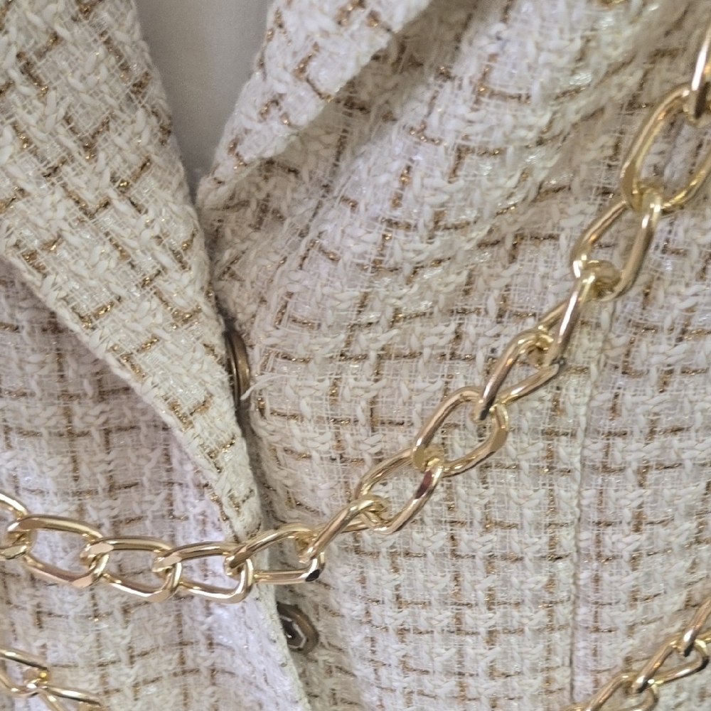 L'ATISTE White Tweed Dress with Gold Accents - Picture 5 of 10